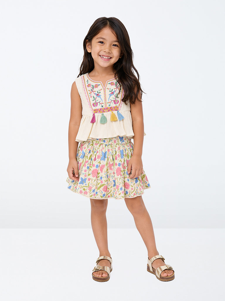 Utsa Kids Girls Multicolour Floral Printed Cotton Skirt (2-8 yrs)