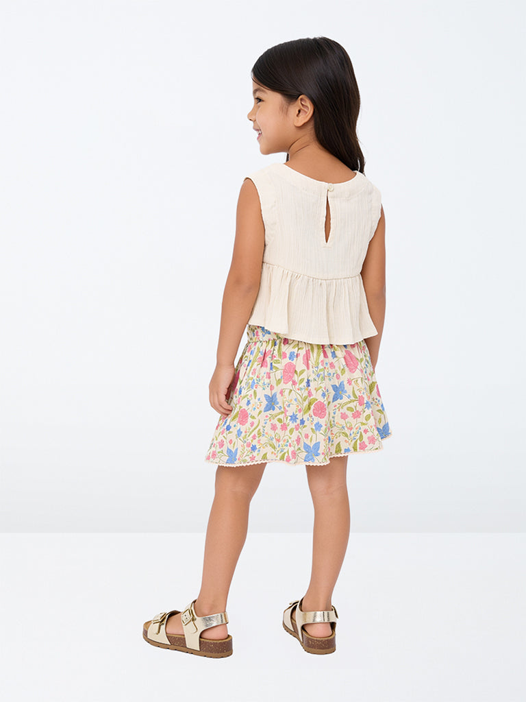 Utsa Kids Girls Multicolour Floral Printed Cotton Skirt (2-8 yrs)