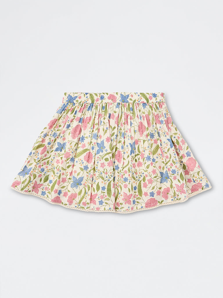 Utsa Kids Girls Multicolour Floral Printed Cotton Skirt (8-14 yrs)