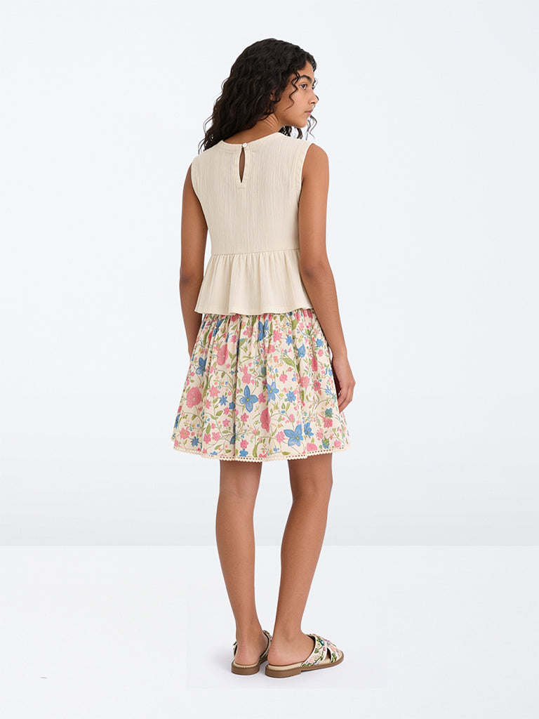 Utsa Kids Girls Multicolour Floral Printed Cotton Skirt (8-14 yrs)