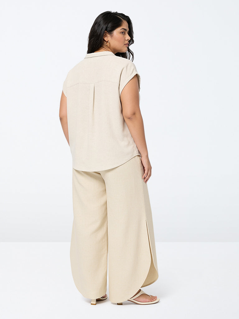 Gia Light Beige Solid High-Rise Trousers