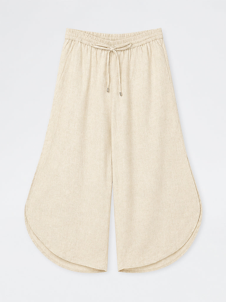 Gia Light Beige Solid High-Rise Trousers