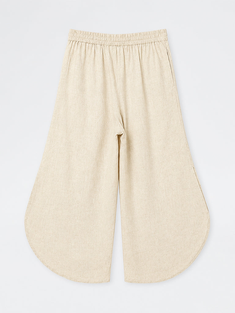 Gia Light Beige Solid High-Rise Trousers