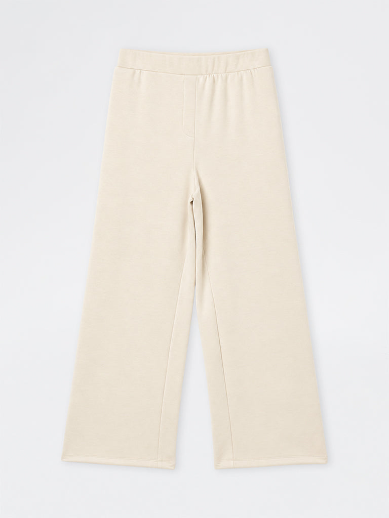 Gia Cream Solid High-Rise Trousers