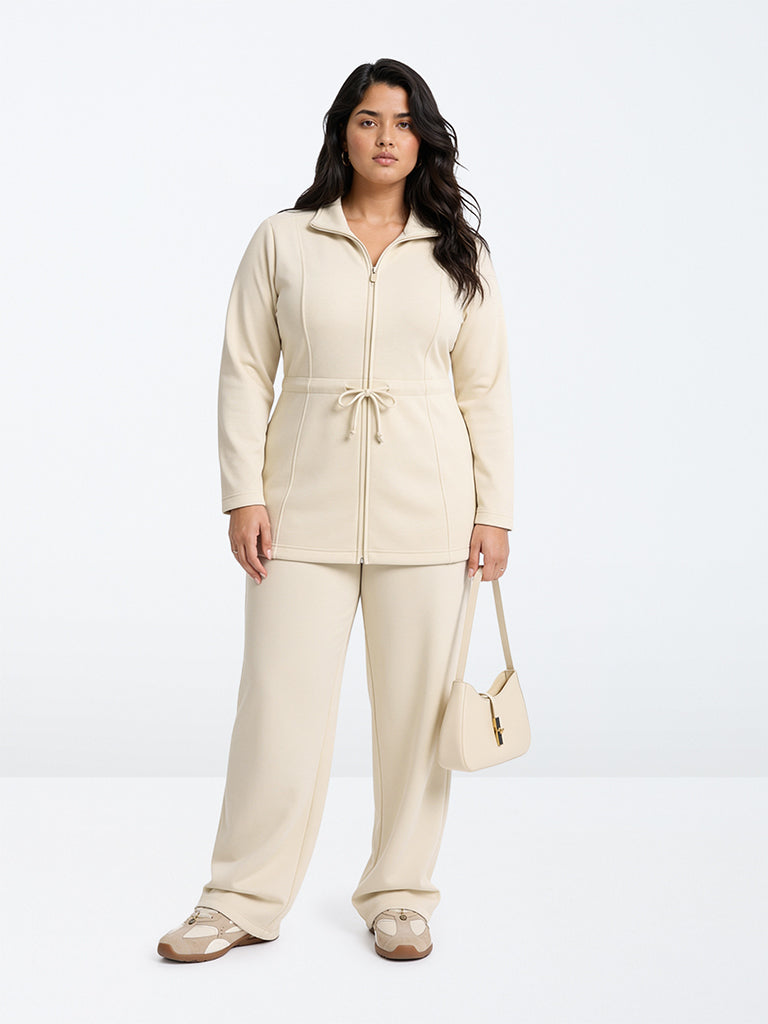 Gia Cream Solid High-Rise Trousers