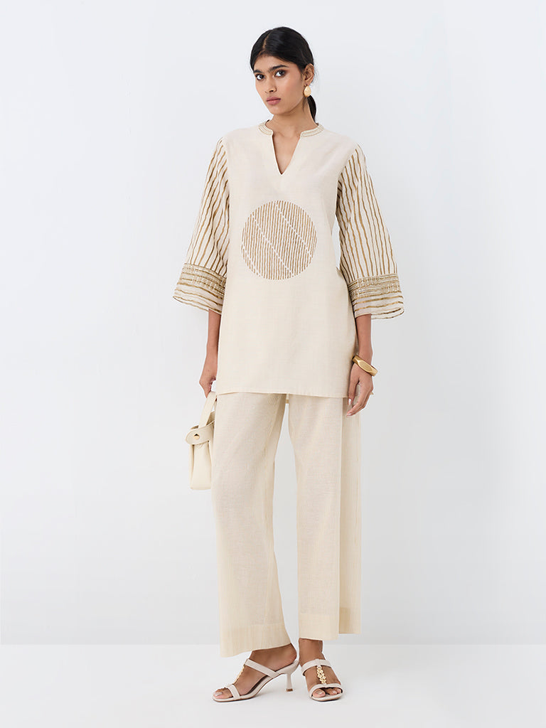 Utsa Beige Geometric Printed Tunic