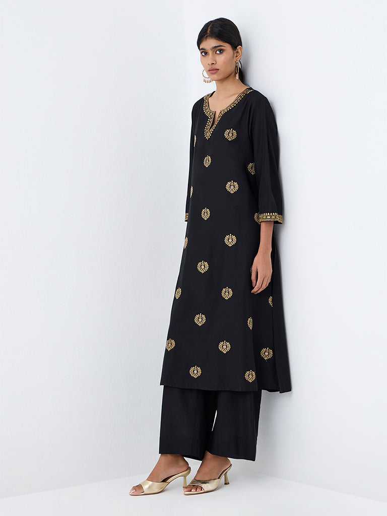 Utsa Black Embellished A-Line Kurta