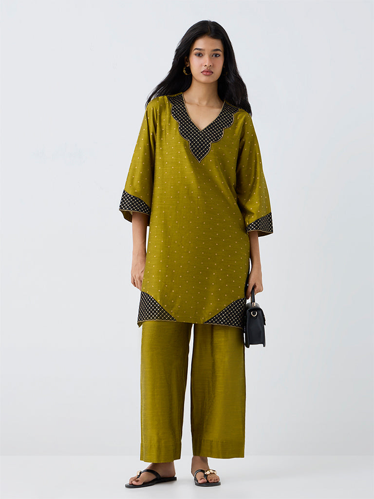Utsa Olive Badla Printed A-Line Kurta