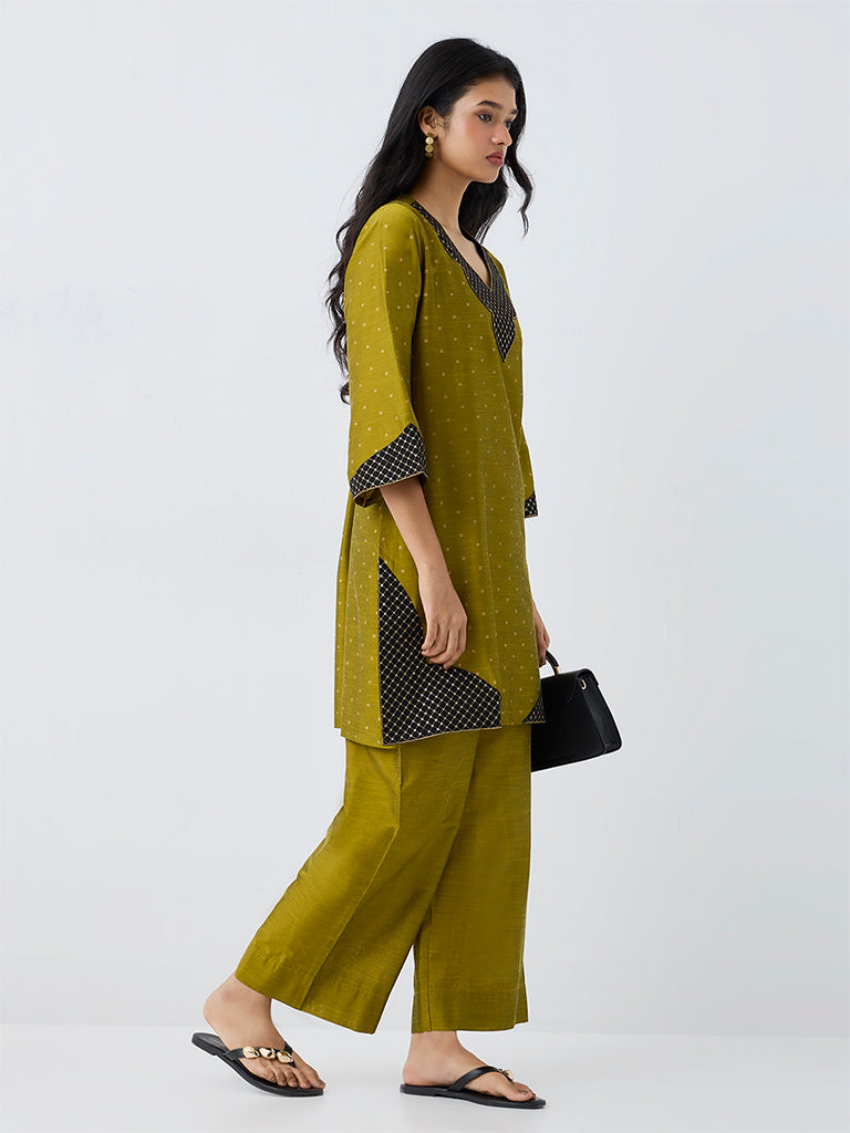 Utsa Olive Badla Printed A-Line Kurta