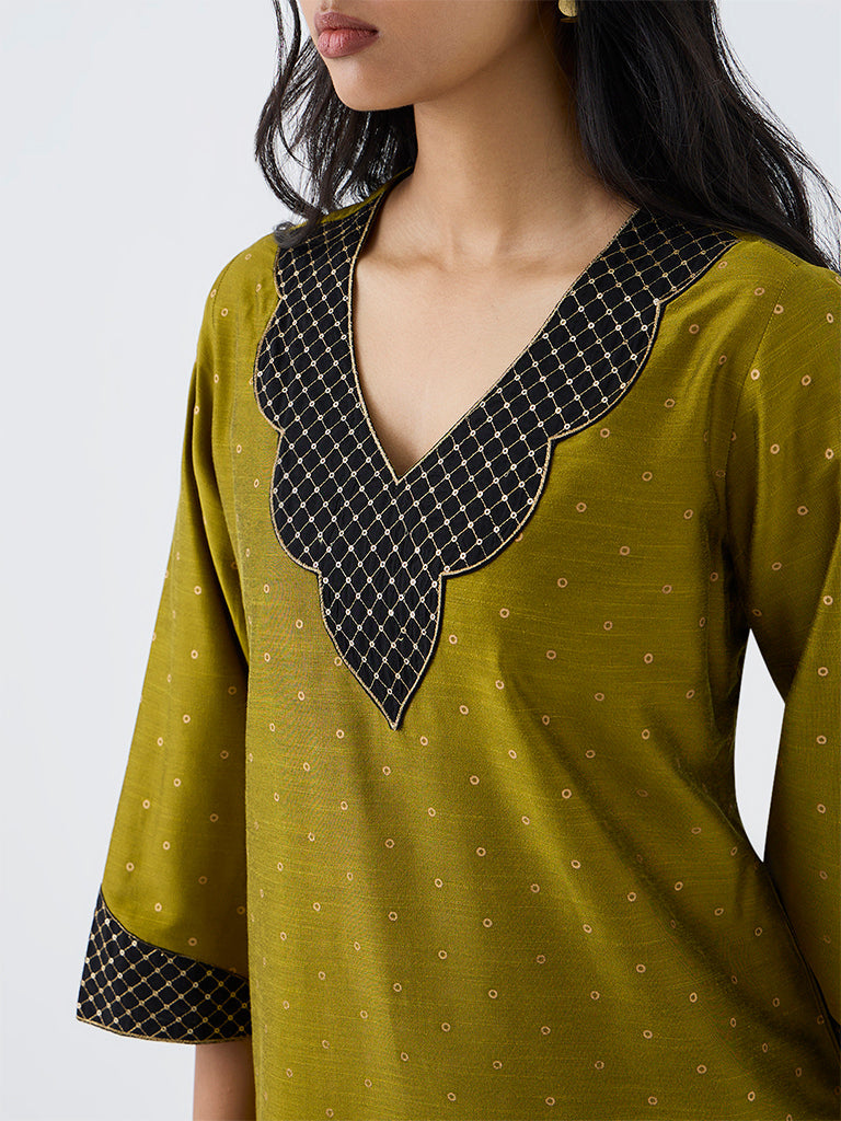 Utsa Olive Badla Printed A-Line Kurta