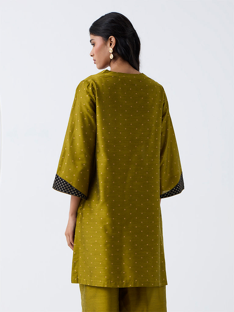 Utsa Olive Badla Printed A-Line Kurta