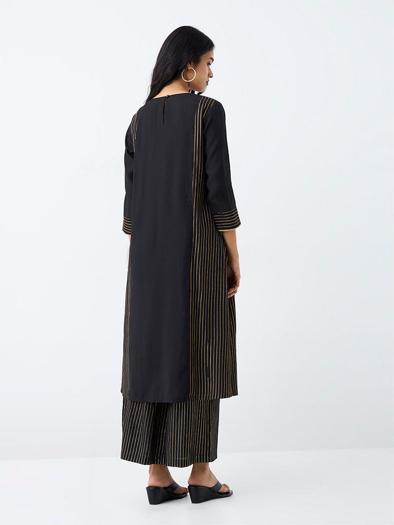 Utsa Black Nature-Inspired A-Line Kurta
