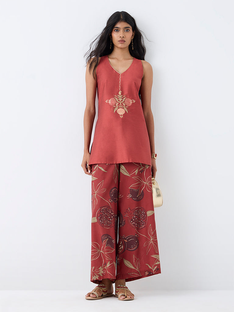 Utsa Rust Anar Embroidered Straight Kurti