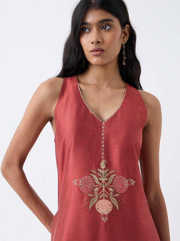 Utsa Rust Anar Embroidered Straight Kurti