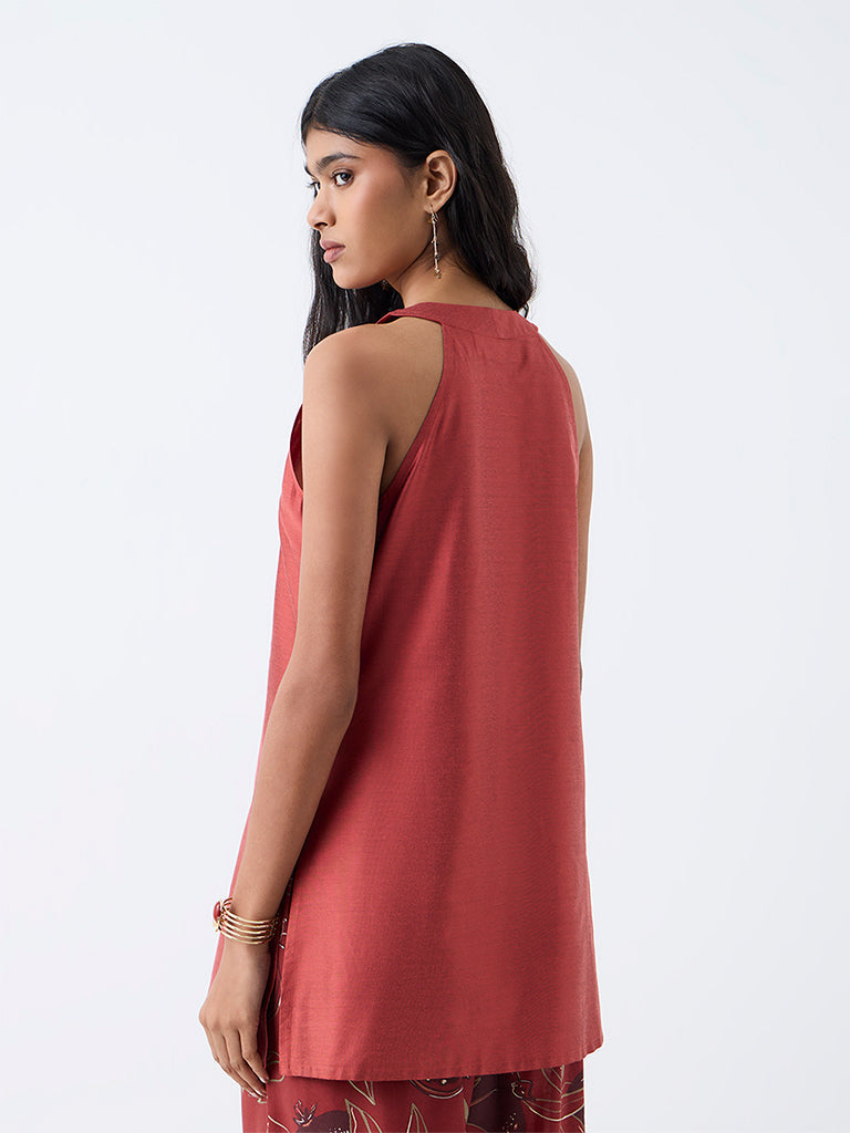 Utsa Rust Anar Embroidered Straight Kurti