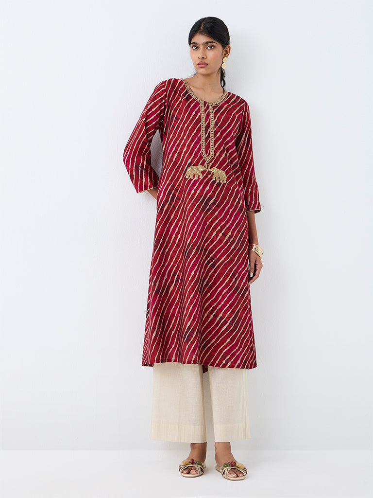 Utsa Red Printed A-Line Kurta