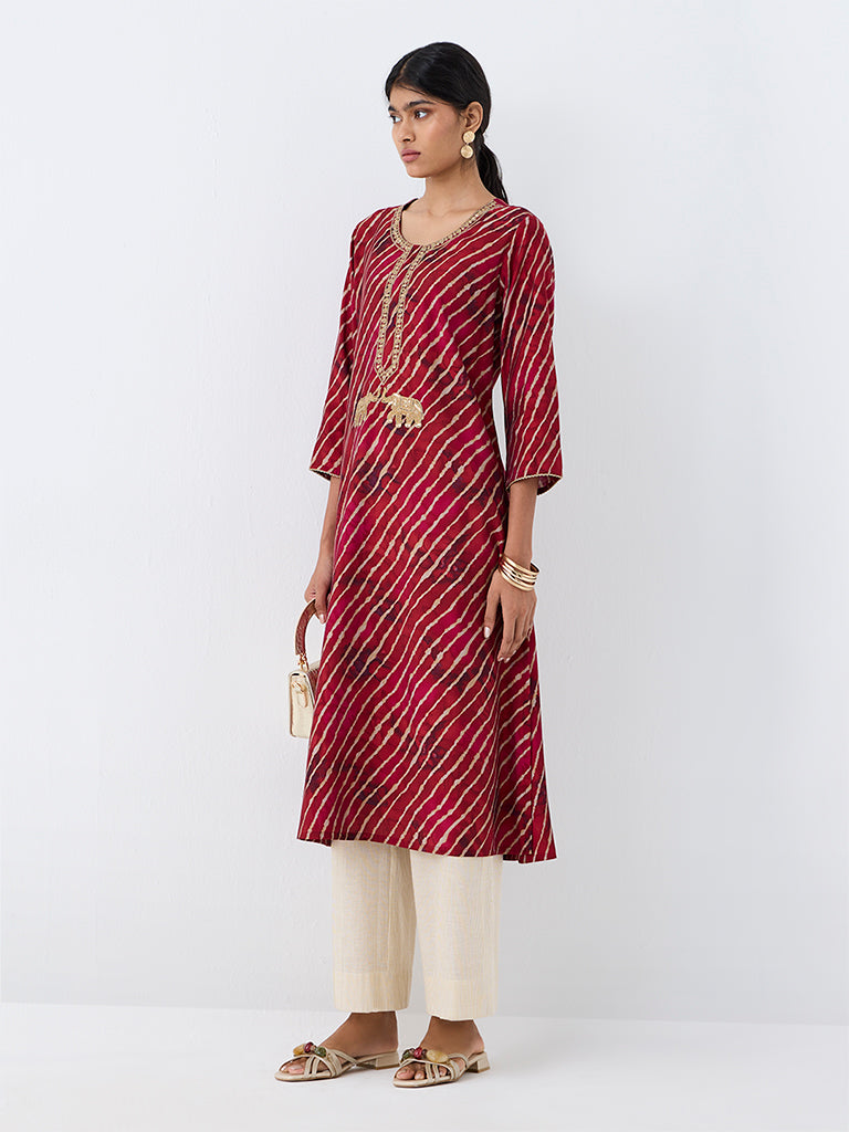 Utsa Red Printed A-Line Kurta