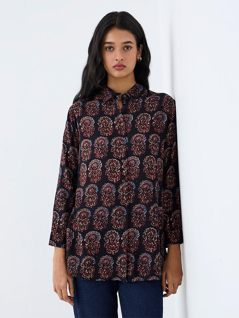 Utsa Black Floral Printed Tunic