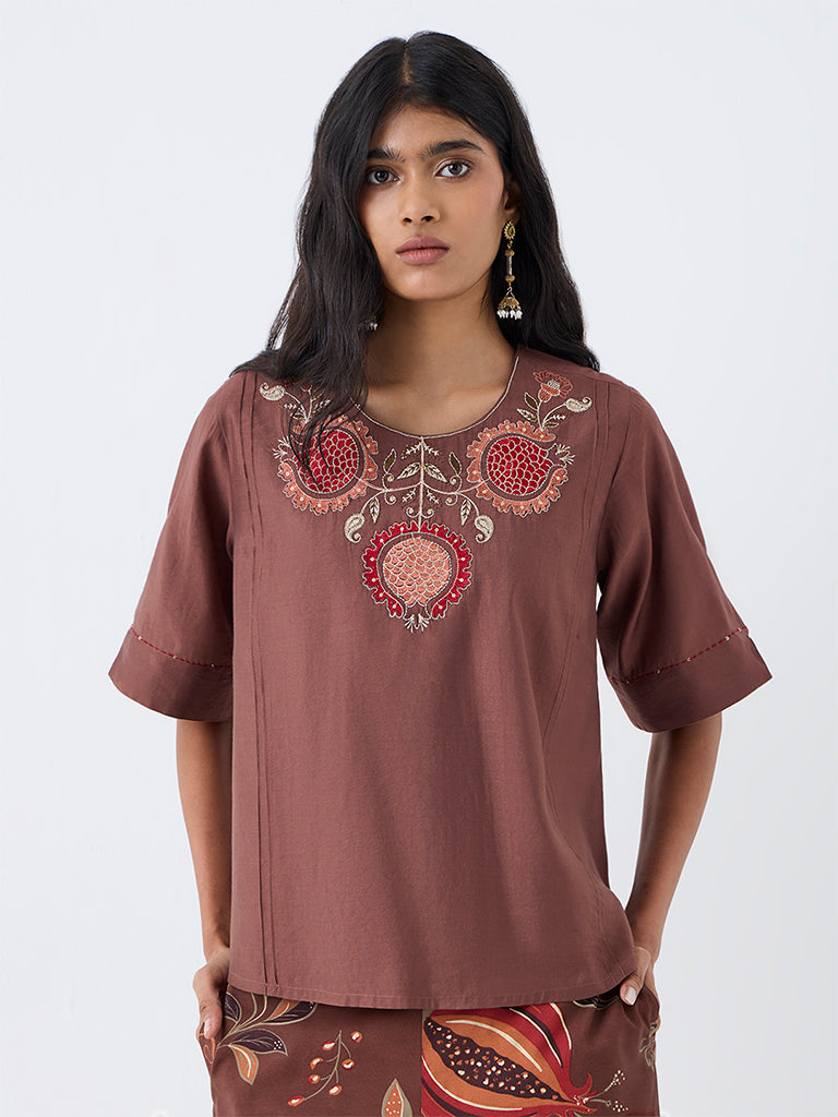 Utsa Brown Anar Embroidered Tunic