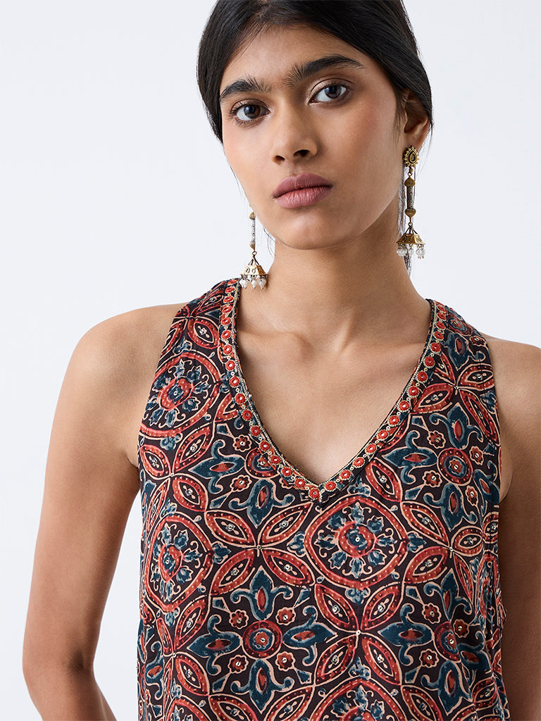 Utsa Red Floral Printed Tunic