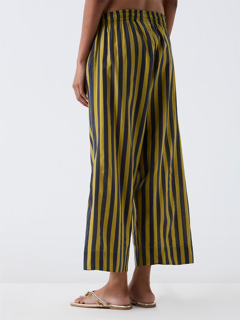 Utsa Lime and Grey Striped Pants