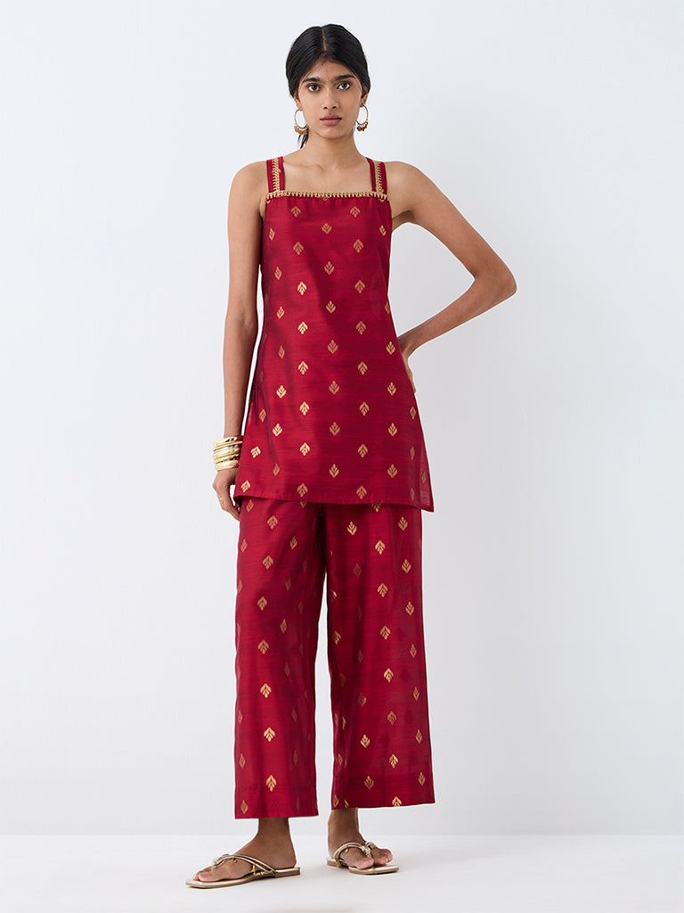 Utsa Red Zari Embroidered Pants