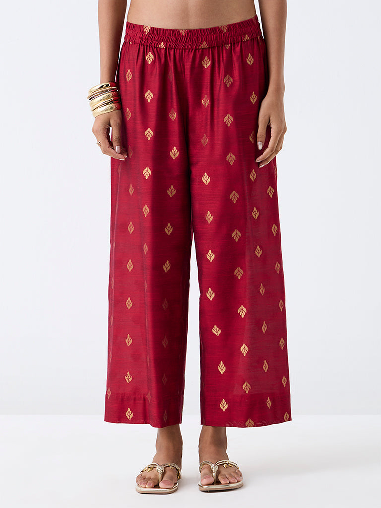 Utsa Red Zari Embroidered Pants