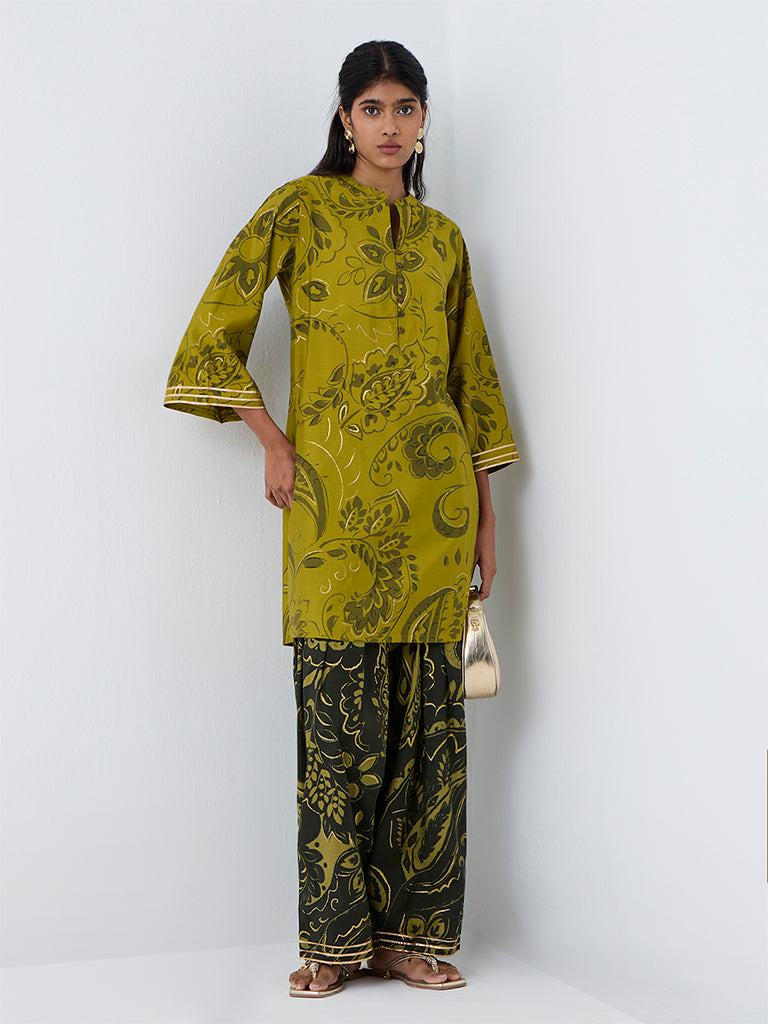 Utsa Lime Botanical Printed Farshi Salwar