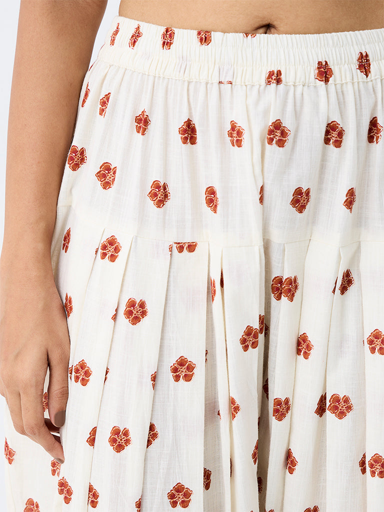 Utsa Off-White Floral Detailed Farshi Cotton Salwar