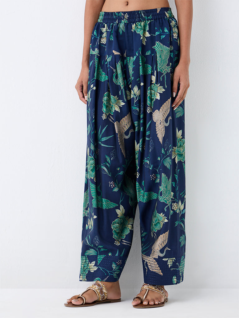 Utsa Dark Blue Nature-Inspired Farsi Salwar