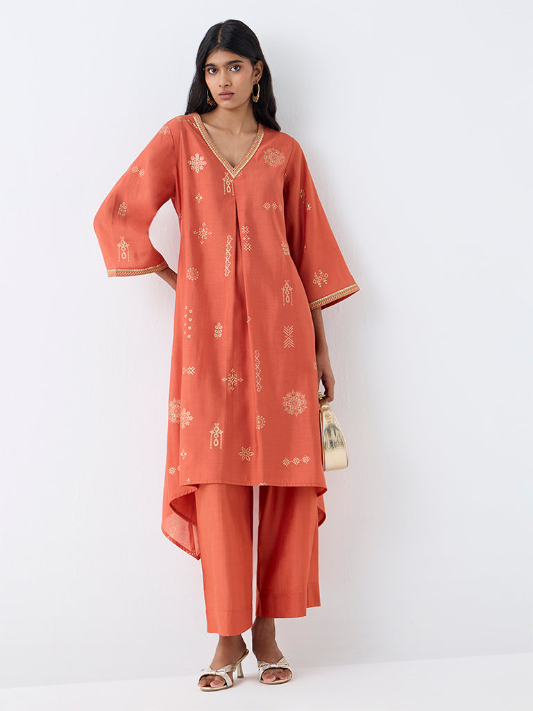Utsa Orange Solid Pants