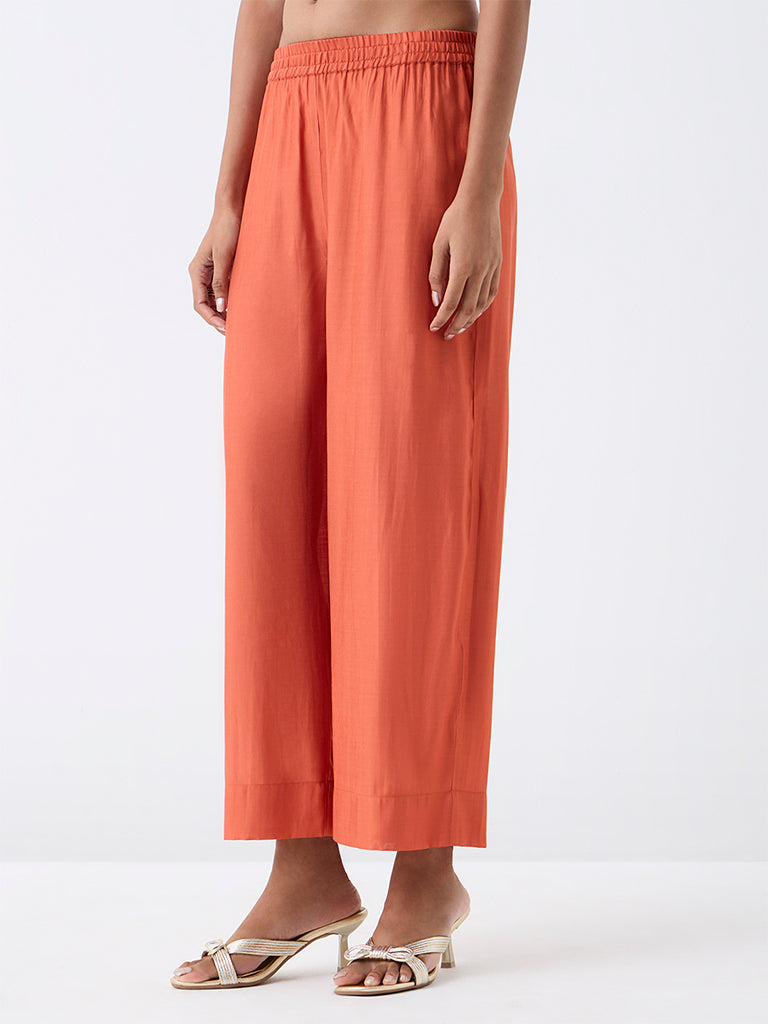 Utsa Orange Solid Pants