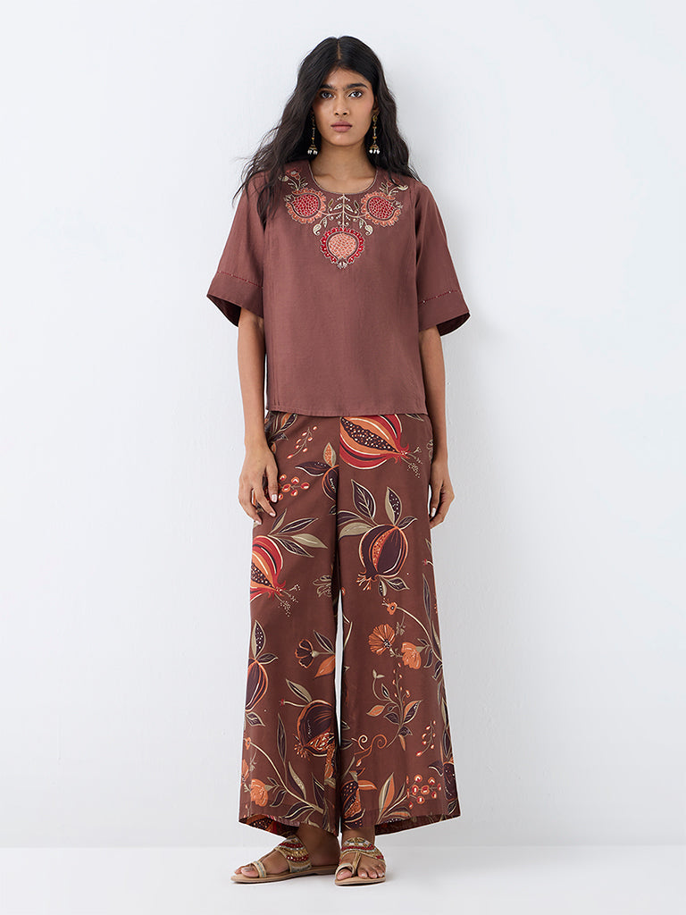 Utsa Brown Anar Printed Pants