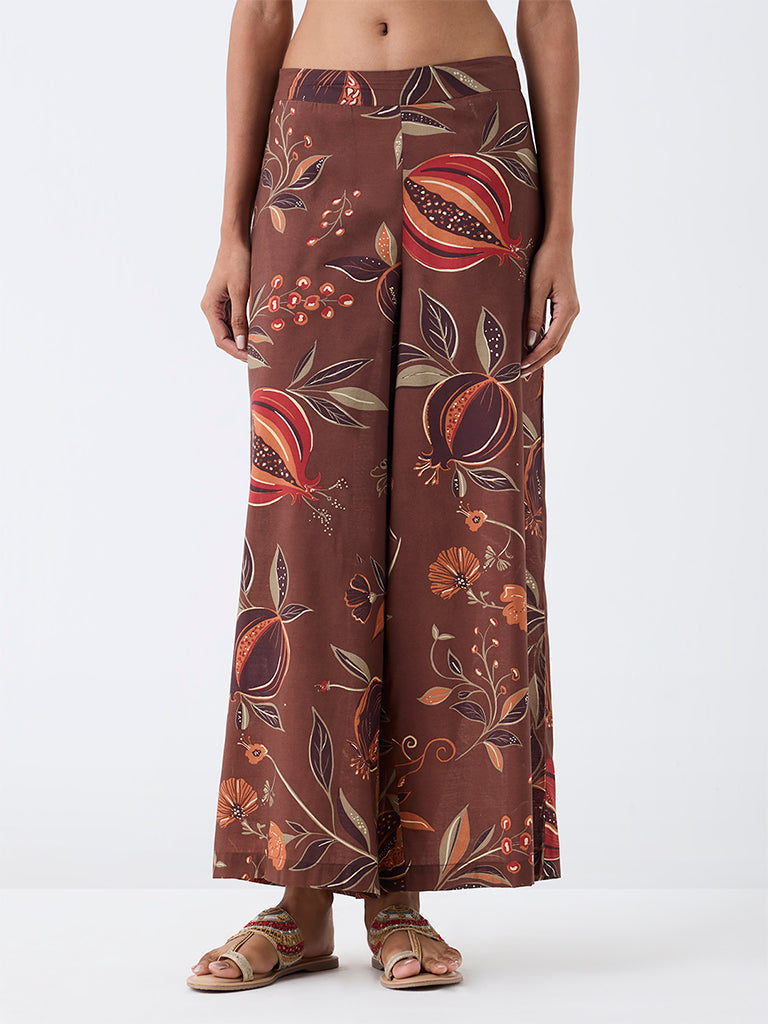 Utsa Brown Anar Printed Pants