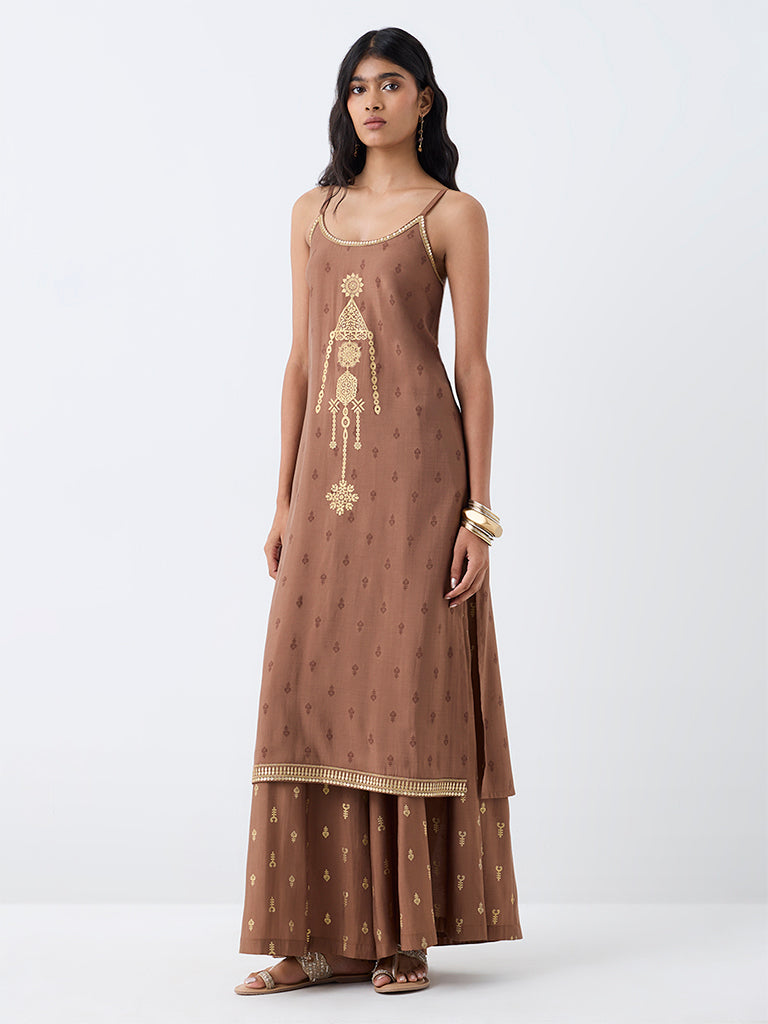 Utsa Light Brown Printed Palazzos