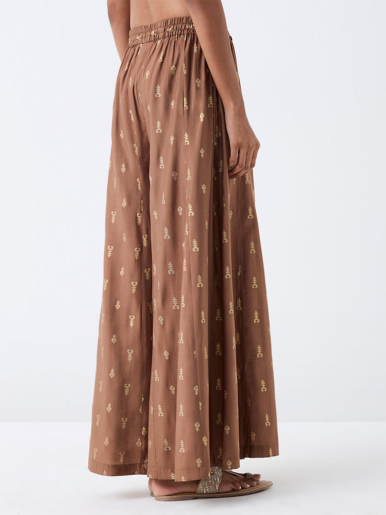 Utsa Light Brown Printed Palazzos