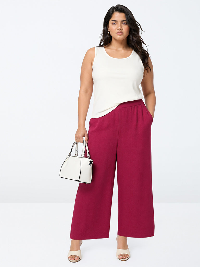 Gia Magenta Solid High-Rise Trousers