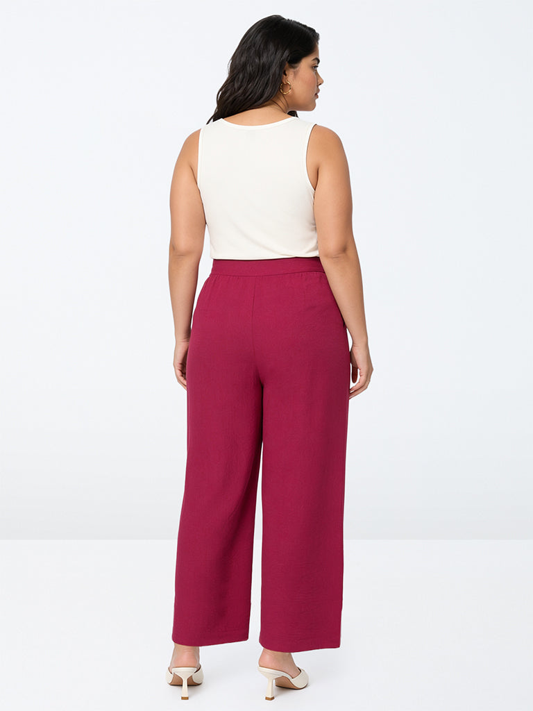 Gia Magenta Solid High-Rise Trousers