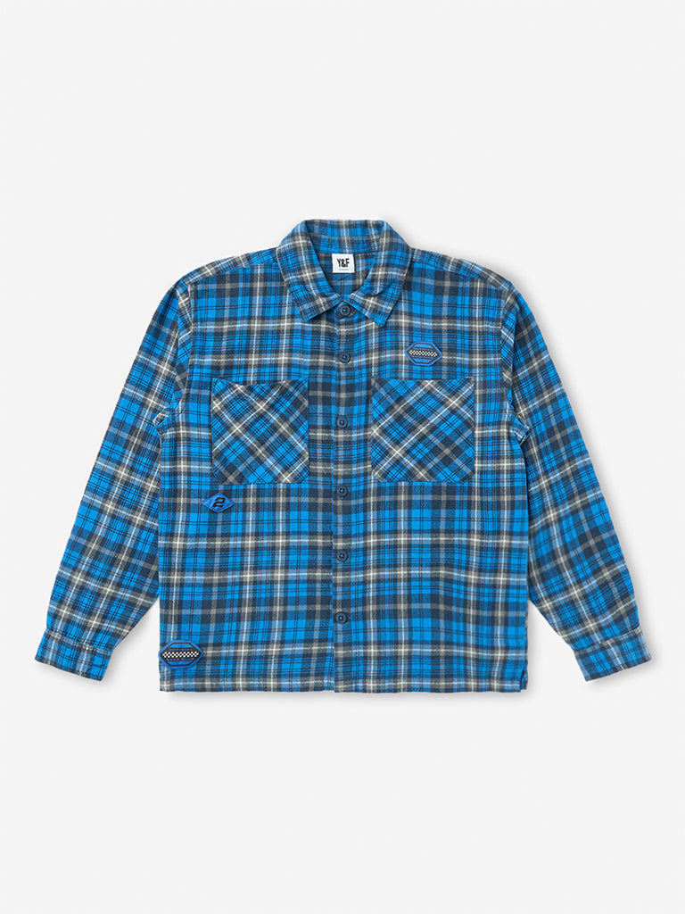 Boys Blue Checkered Cotton Shirt