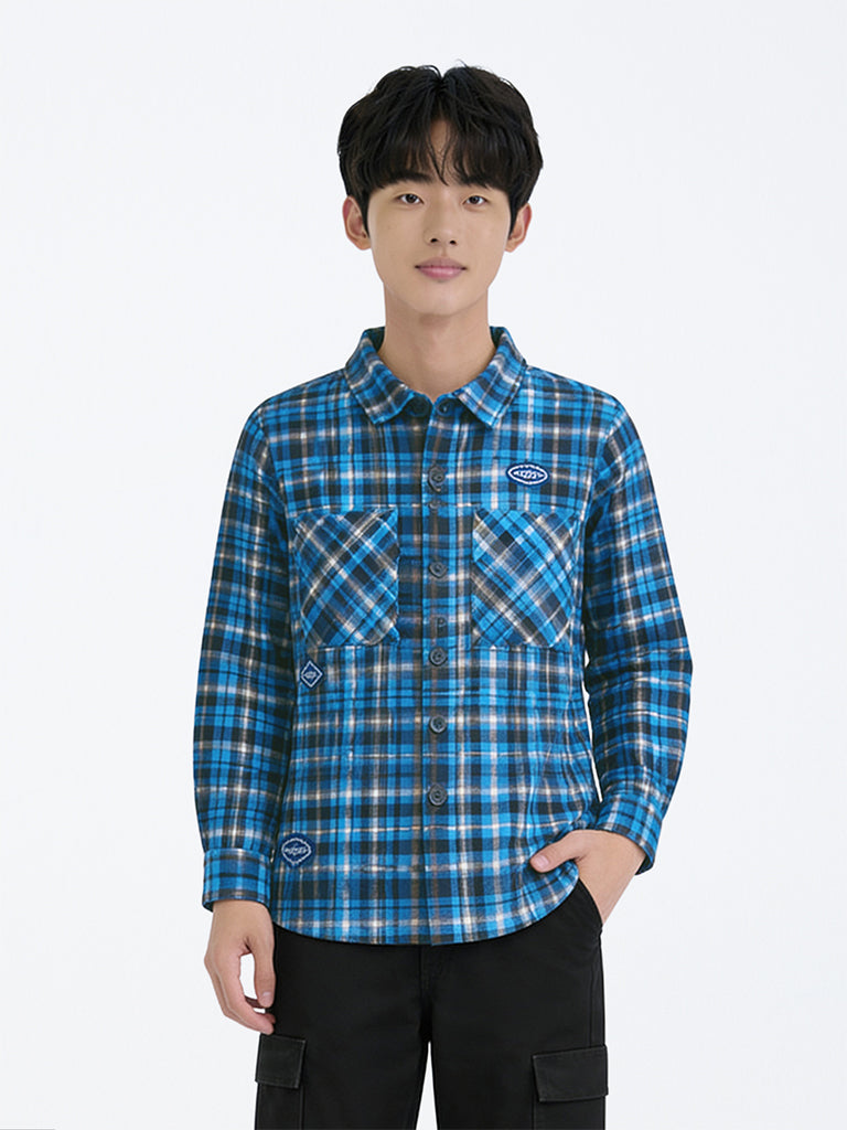 Boys Blue Checkered Cotton Shirt