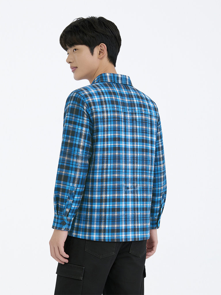 Boys Blue Checkered Cotton Shirt