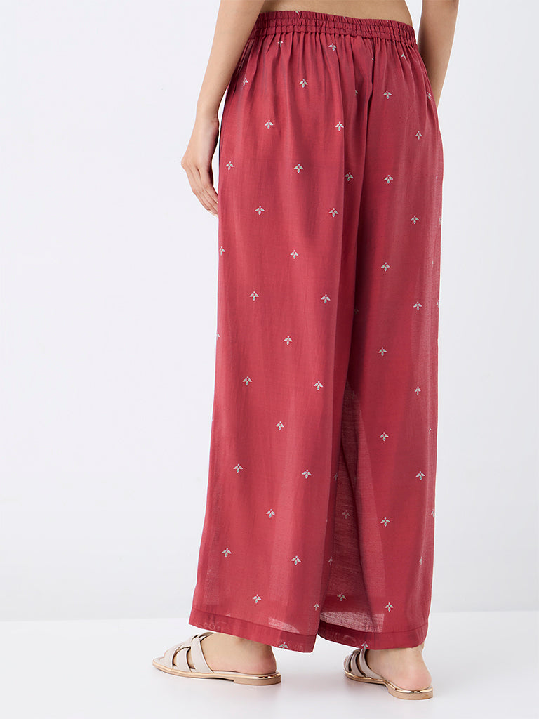 Utsa Red Floral Printed Pants