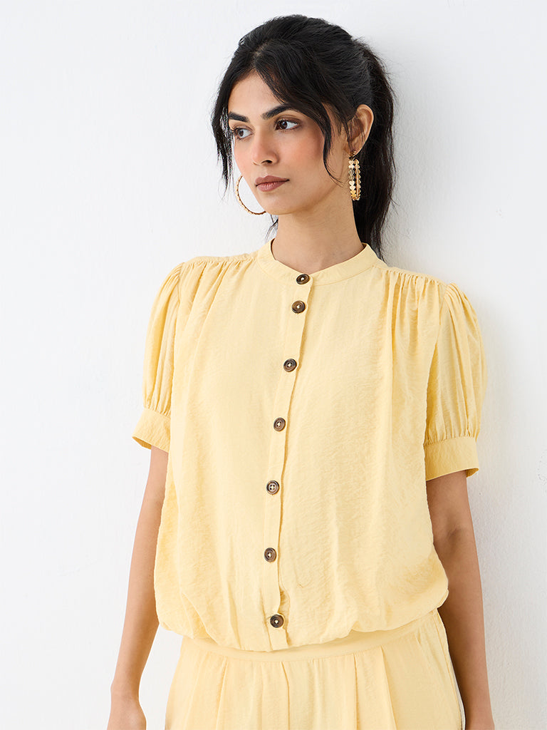 LOV Yellow Crinkle-Textured Blouse