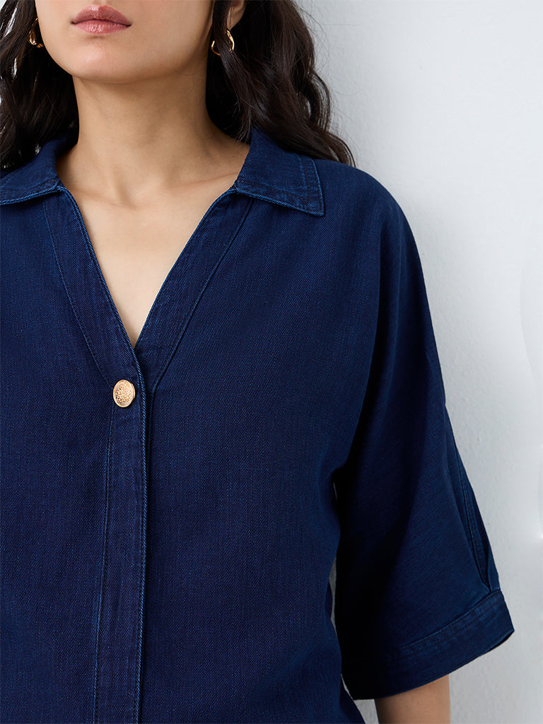 LOV Dark Blue Cotton Blouse