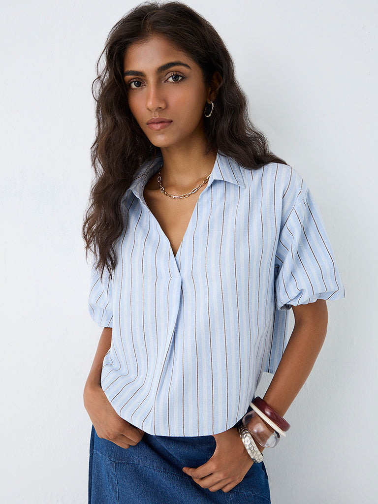 LOV Light Blue Striped Blouse