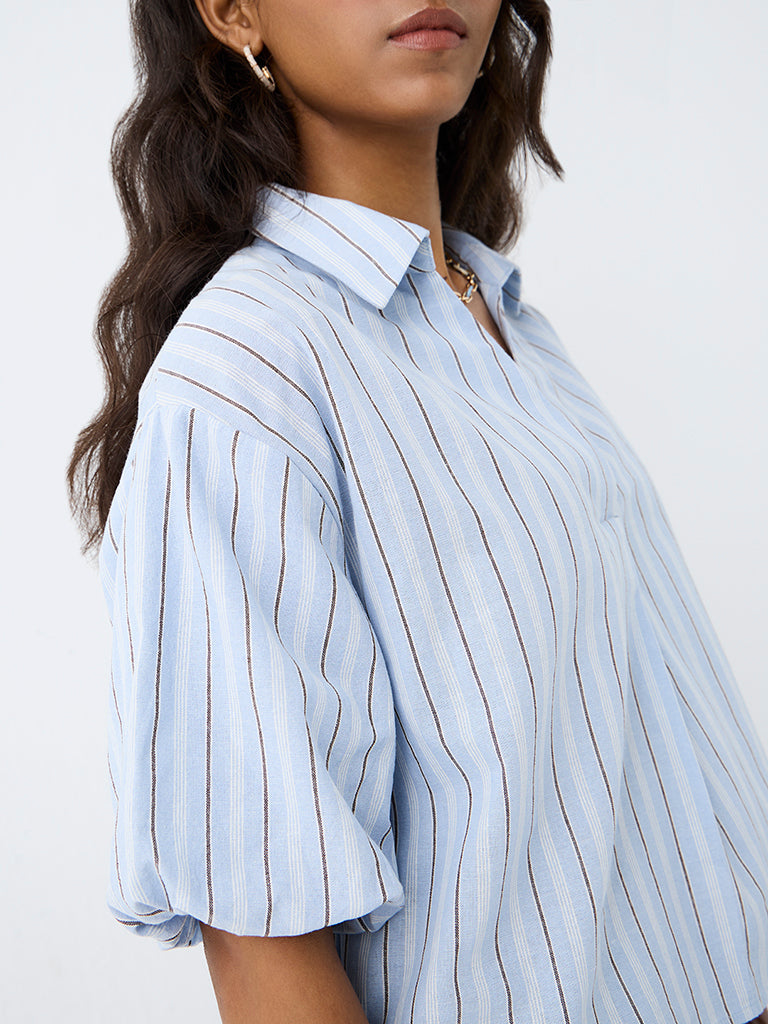 LOV Light Blue Striped Blouse