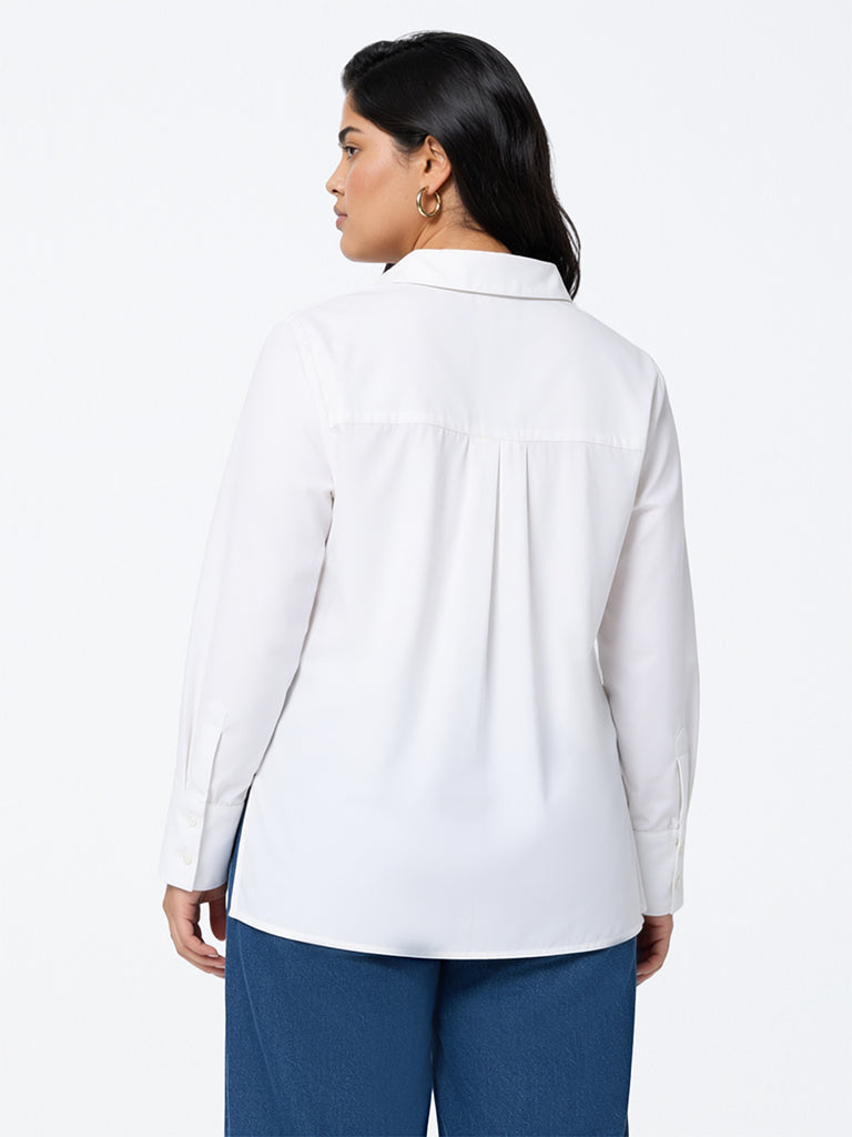Gia White Solid High-Low Cotton Blouse