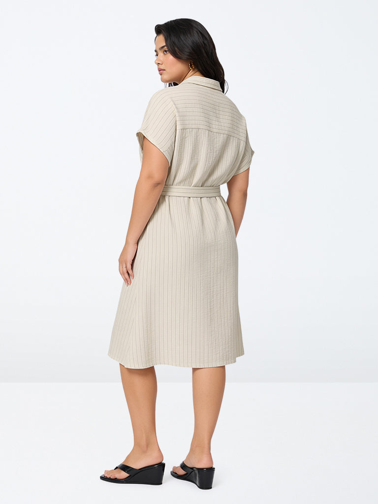 Gia Off-White Striped Shirt Dress with Belt