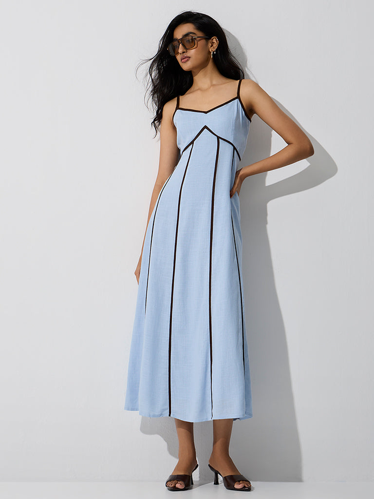 LOV Light Blue Contrast-Detail A-Line Dress