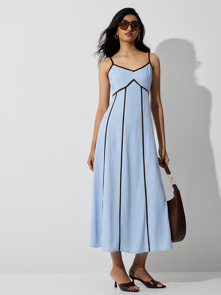LOV Light Blue Contrast-Detail A-Line Dress